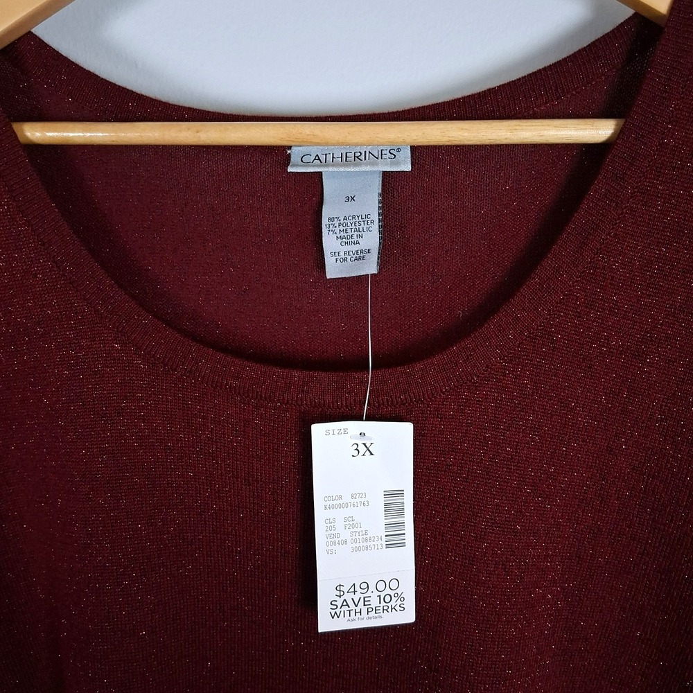 Catherines Red Sparkle Sleeveless Tank Plus Sz 3X Holiday Event Gala Party New - Picture 5 of 9
